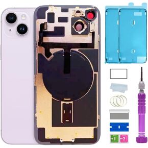 14 Plus Back Glass Replacement with Plate & Flex Cable and All Parts for iPhone 14plus Back Cover Glass (Purple, 6.7 Inch) + Waterproof Tape + Repair Tools (Purple)