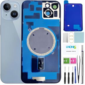 14 Plus Back Glass Replacement for iPhone 14 Plus Rear Back Cover Glass Waterproof and Camera Lens+Professional Repair Tool Kit (Red)