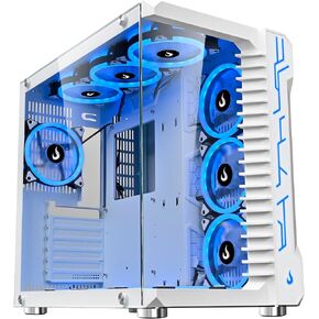 حالة Case Computer Rise Mode USA Galaxy Glass ، Mid Tower Medized Glass ، ATX White