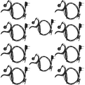 Walkie Talkie Earpiece with Mic, 2-Pin G Shape Headset Suitable for Pxton, BF-5R/UV-5RM, MT-8S/MT-5RM, Retevis RT22/H777, Original Earpiece for Two-Way Radio(10 Pack)