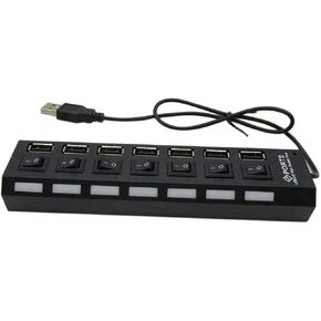 USONLINE911 Universal 7 Port USB 2.0 محول المحول LED LED مكبها عالي السرعة الكابل الموسع الأسود أبيض لنظام التشغيل Windows 95/98/2000/2003/ME/XP/VISTA و MAC OS 8.1 أو أعلى