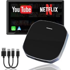 Wireless Carplay Adapter and Android Auto Wireless Adapter Support Netflix/YouTube/TF Card, Easy to Setup, Carplay Ai Box Streaming Video for OEM Wired CarPlay Android Auto Cars