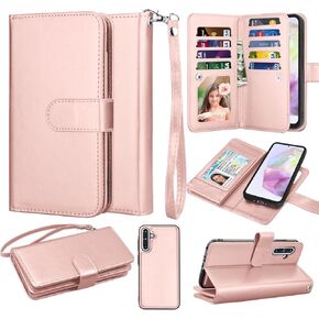 Takfox Wallet Case for Samsung Galaxy A36 5G, Galaxy A36 5G Case, PU Leather Credit Card Holder Case [9 Card Slots] Folio Flip Detachable Magnetic Cover Kickstand & Lanyard-Black