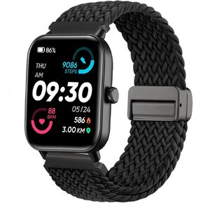 Magnetic Braided Watch Bands Compatible with Woneligo/Fitpolo Smart Watch IDW13,22mm Loop Stretchy Nylon Elastic Fabric Strap for FITVII H56/ENOMIR ID208BT/TOOBUR IDW16/MILOUZ IDW19 Watch