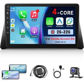 Car Radio Stereo for Honda Accord 8th 2008-2013, 10.1 Inch Android GPS Navigation Head Unit Radio Replacement with CarPlay Android Auto Multimedia Video Player with Backup Camera - 2+32GB
