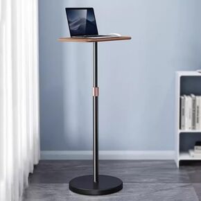 Adjustable Floor-Standing Laptop Stand with Rounded Stable Base, ergonomically Designed for Home Offices and workspaces (Walnut)