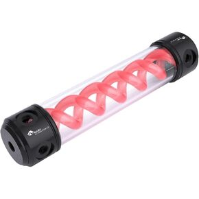 Bykski 50mm Cylindrical DNA Reservoir-Black POM-260 مم W/شريط LED ، 6 منفذ ، حلزون ملون (CT-DNA-POM-V2-260)-أسود