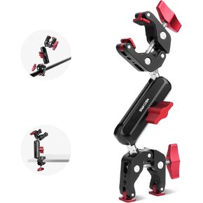 Double Camera Super Clamp,Dual Clip Mount with Magic Socket Arm - 3/8" & 1/4" Screw Hole (MRJC010 Dual Super Clamp)