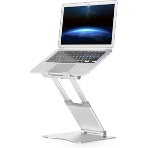 Ergonomic Laptop Riser for Desk Adjustable Height Portable Sit to Stand Design Promote Healthy Posture Neck Pain Relief Home Office Use Fits 10~17" Devices MacBook Air Pro Compatible Silver