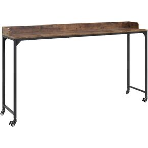 Rustic Brown Over The Bed Desk with Adjustable Height, Metal Legs on Casters, Multipurpose Laptop and Breakfast Table