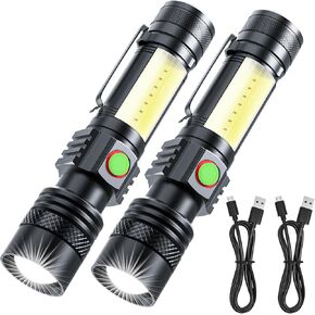 Rechargeable LED Flashligh, USB Magnetic Flashlights with Cob Sidelight, Small Tactical Flashlights, Waterproof, Zoomable, Portable Handheld Flash Light for Home, Emergency, Outdoor