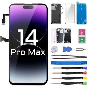 for iPhone 14 Pro Max Screen Replacement with Earpiece Flex Cable Proximity Sensor LCD Touch Display Digitizer Full Assembly with Waterproof Adhesive Repair Tool Kits A2651 A2893 A2894 A2896