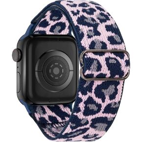 Stretchy Nylon Band Compatible with Apple Watch Band 38mm 40mm 41mm 42mm 44mm 45mm 46mm 49mm Women men,Adjustable Stretchy leopard Bands for iWatch Series 10 9 8 7 6 5 4 3 2 SE Ultra 2 (Pink Leopard, 38mm/40mm/41mm/42mm(Series 10))