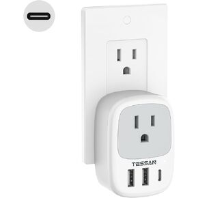 Wall Charger Block, 3 USB Charging Ports (1 USB C) and 1 AC Outlet Splitter, TESSAN 1875W Wall Outlet Extender, Multi Plug Adapter for Cruise, Home, Office, Dorm Room Essentials