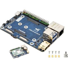 Mini Base Board (B) Compatible with Raspberry Pi Compute Module 5, Onboard EEPROM and Encryption Chip, Compact Design with 4xUSB, Color-Coded 40PIN GPIO Header, 2xMIPI, M.2 M Key PCIe Interfaces,etc