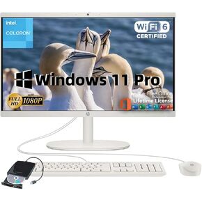 HP All-in-One Desktop - w/Office Lifetime & External DVD Drive, 21.5" FHD Display, Intel Celeron J4025, Intel UHD Graphics, True Vision Camera, Wi-Fi 6, Win 11 Pro,16 GB RAM, 512 GB SSD