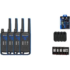 Motorola Solutions, Talkabout T802, Portable FRS Two Way Radio 4 Pack Walkie Talkies Blue/Black 22 Channels Bluetooth Capable Rechargeable Location Sharing