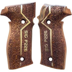 Salvatore Walnut Handle Grips for Sig Sauer P226 with Gold Metal Logo with 5 Pieces Screws