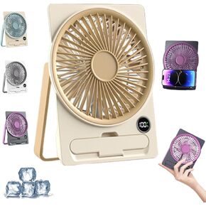 Ultra Slim Card USB Rechargeable Mini Fan – Quiet Desk Fan for Office with Phone Holder, 180° Tilt-Folding Design, 6 Strong Speeds, and LCD Digital Display for Home & Office Desktop (1, Purple)