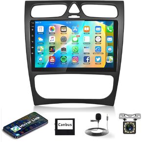 1+32G Android Car Stereo for Mercedes Benz C Class W203 C200 C320 C350 CLK W209 S203 A209 2000 2001 2002 2003 2004 2005, 9’’ Touchscreen Car Radio Bluetooth GPS WiFi Mirror Link FM Backup Camera SWC