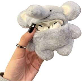 Compatible for AirPods Pro 2 Case, Cute Plush Elephant AirPods Pro 2 Generation Protective Case with Keychain for Girls, Shockproof Headset Cover for Airpods Pro 2 Gen Plush Toy Gray