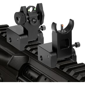 Canted Backup Iron Sights, Flip-Up Front & Rear Fiber Optic Sights with Red/Green Dots, Tool-Free Adjustable Rapid Transition Offset Sights for Picatinny Weaver Rails