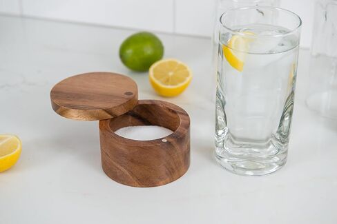 Lipper International Acacia Wood Salt or Spice Box with Swivel Cover, 3-1/2" x 2-1/2" in Kuwait