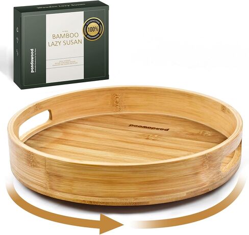 12 Inch Lazy Susan Organizer 100% Acacia Wood - Large Lazy Susan Turntable Organizer for Cabinet, Dining Table, Bathroom, Pantry - Kitchen Cabinet Countertop Organizer - Spice Lazy Susan in Saudi Arabia