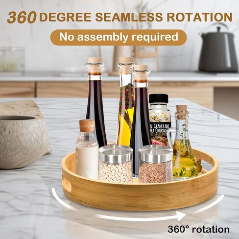 12 Inch Lazy Susan Organizer 100% Acacia Wood - Large Lazy Susan Turntable Organizer for Cabinet, Dining Table, Bathroom, Pantry - Kitchen Cabinet Countertop Organizer - Spice Lazy Susan in Saudi Arabia