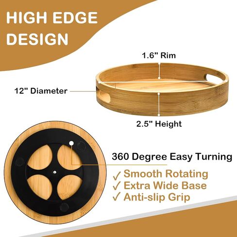 12 Inch Lazy Susan Organizer 100% Acacia Wood - Large Lazy Susan Turntable Organizer for Cabinet, Dining Table, Bathroom, Pantry - Kitchen Cabinet Countertop Organizer - Spice Lazy Susan in Saudi Arabia