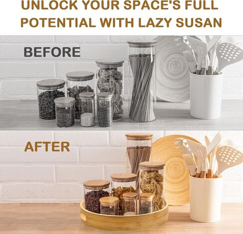 12 Inch Lazy Susan Organizer 100% Acacia Wood - Large Lazy Susan Turntable Organizer for Cabinet, Dining Table, Bathroom, Pantry - Kitchen Cabinet Countertop Organizer - Spice Lazy Susan in Saudi Arabia