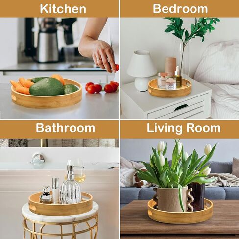 12 Inch Lazy Susan Organizer 100% Acacia Wood - Large Lazy Susan Turntable Organizer for Cabinet, Dining Table, Bathroom, Pantry - Kitchen Cabinet Countertop Organizer - Spice Lazy Susan in Saudi Arabia