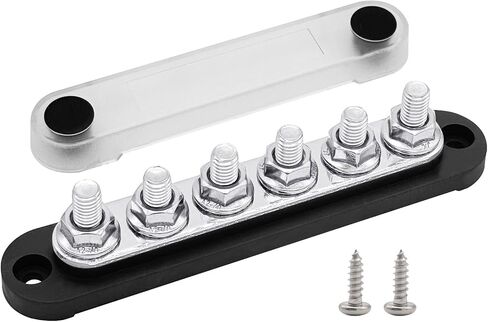 6 x 5/16" (M8) Studs Ground Distribution Block Bus Bar, Ampper 5.9" 12V 200A Battery BusBar with Cover for Auto, Boat and Solar (Black) in Saudi Arabia