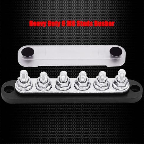 6 x 5/16" (M8) Studs Ground Distribution Block Bus Bar, Ampper 5.9" 12V 200A Battery BusBar with Cover for Auto, Boat and Solar (Black) in Saudi Arabia