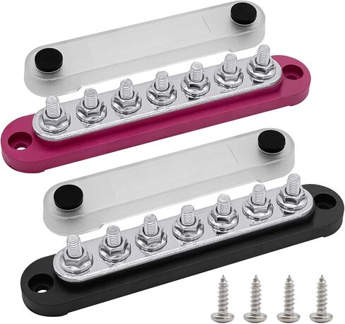 6 x 5/16" (M8) Studs Ground Distribution Block Bus Bar, Ampper 5.9" 12V 200A Battery BusBar with Cover for Auto, Boat and Solar (Black) in Saudi Arabia
