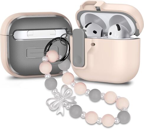 متوافق مع AirPods 4 Case مع Lock ، Airpods 4th Generation Case Case Cover Cover Full Cover Cover With Lanyard Keychain for Girls ، Pink Bow in Kuwait