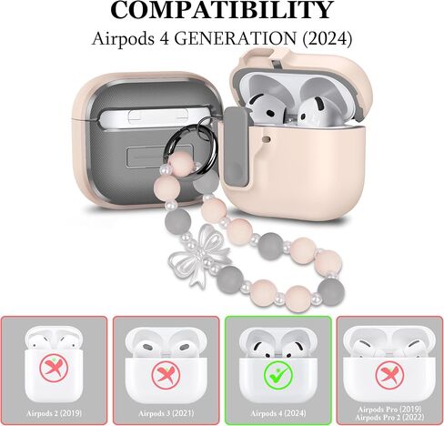 متوافق مع AirPods 4 Case مع Lock ، Airpods 4th Generation Case Case Cover Cover Full Cover Cover With Lanyard Keychain for Girls ، Pink Bow in Kuwait