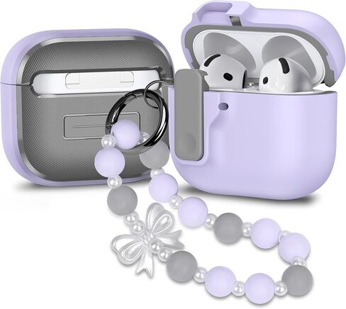 متوافق مع AirPods 4 Case مع Lock ، Airpods 4th Generation Case Case Cover Cover Full Cover Cover With Lanyard Keychain for Girls ، Pink Bow in Kuwait