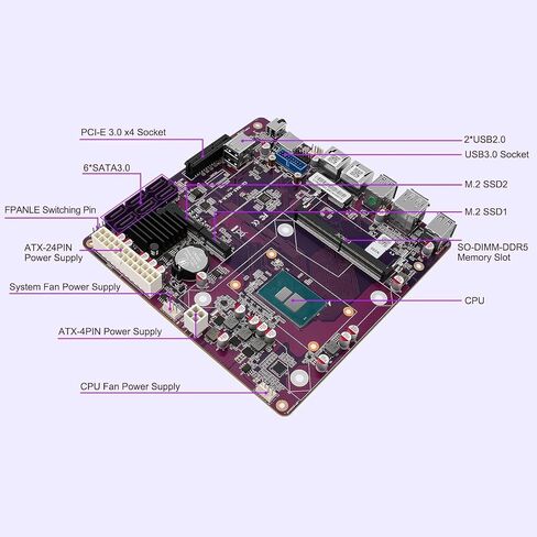 12th Gen i3-N305 N100 NAS Motherboard 6-Bay Soft Router (6 *SATA3.0 Ports /DDR5 4800MHz/ 2*M.2 NVMe/Dual I226-V 2.5G) Firewall ITX Mainboard(N305+Joe Fan) in Saudi Arabia