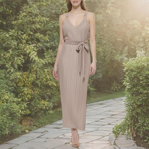 GUESS Women's Crystal Pleated Maxi Waist Tie Dress in Kuwait