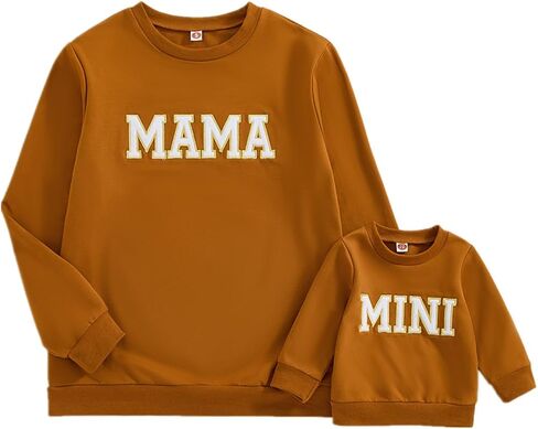 Covvoliy Mommy and Me Letter Print Matching Family Outfits Long Sleeve Crewneck Casual Sweatshirt T-Shirt (Women, Pink, M) in Kuwait