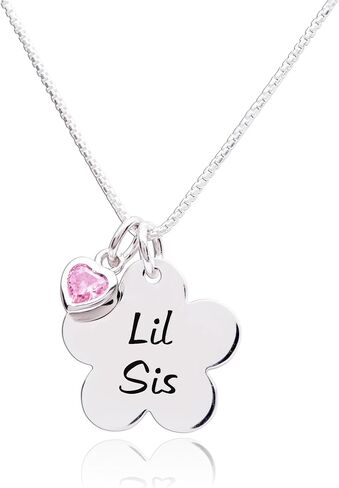 عقد على شكل زهرة من Cherished Moments للفتيات Big Sis أو Lil Sis مع سحر قلب وردي CZ، 35.56 سم in Saudi Arabia