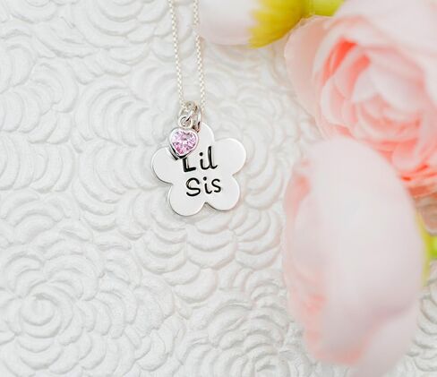 عقد على شكل زهرة من Cherished Moments للفتيات Big Sis أو Lil Sis مع سحر قلب وردي CZ، 35.56 سم in Saudi Arabia