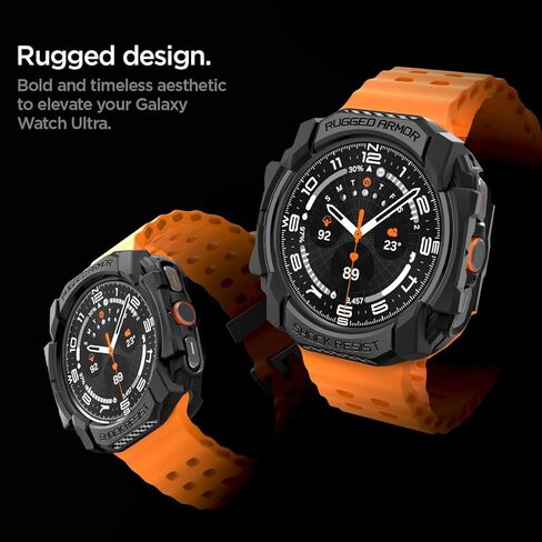 علبة قفل Spigen (أسود غير لامع) مصممة لـ Samsung Galaxy Buds3 Pro و Rugged Armor مع غطاء TPU متين (أسود غير لامع) مصمم لـ Samsung Galaxy Watch Ultra 47mm in Kuwait