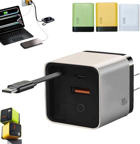 3 in 1 GaN Charger, Scalable 80w Max Fast Charger Module with Type C Cable and 2 USB Ports,Torbe 80 Watt All in One Retractable Phone Wall Plug for Phone and Laptops (Green * 2) in Saudi Arabia