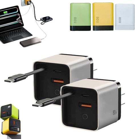 3 in 1 GaN Charger, Scalable 80w Max Fast Charger Module with Type C Cable and 2 USB Ports,Torbe 80 Watt All in One Retractable Phone Wall Plug for Phone and Laptops (Green * 2) in Saudi Arabia