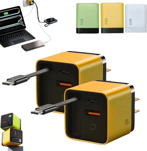 3 in 1 GaN Charger, Scalable 80w Max Fast Charger Module with Type C Cable and 2 USB Ports,Torbe 80 Watt All in One Retractable Phone Wall Plug for Phone and Laptops (Green * 2) in Saudi Arabia