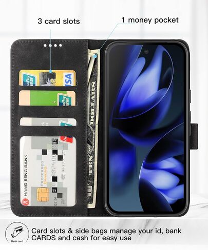 Eastcoo Flip Wallet Case لـ Google Pixel 9A ، [PU Leather+TPU Pumper] [3 فتحات بطاقة] [دالة حامل] [الإغلاق المغناطيسي] غطاء حالة وقائي مقاوم للصدمات لـ Google Pixel 9A (2025) ، أسود in Kuwait