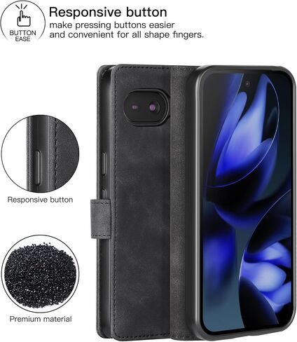 Eastcoo Flip Wallet Case لـ Google Pixel 9A ، [PU Leather+TPU Pumper] [3 فتحات بطاقة] [دالة حامل] [الإغلاق المغناطيسي] غطاء حالة وقائي مقاوم للصدمات لـ Google Pixel 9A (2025) ، أسود in Kuwait