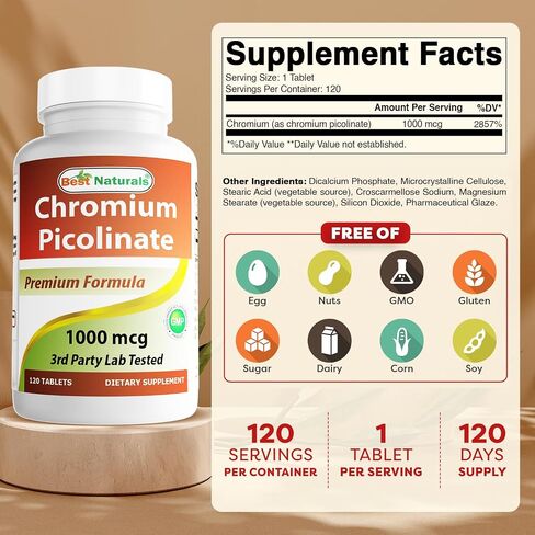 Best Naturals Chromium Picolinate 1000 mcg 120 Tablets (120 Count (Pack of 2)) in Saudi Arabia